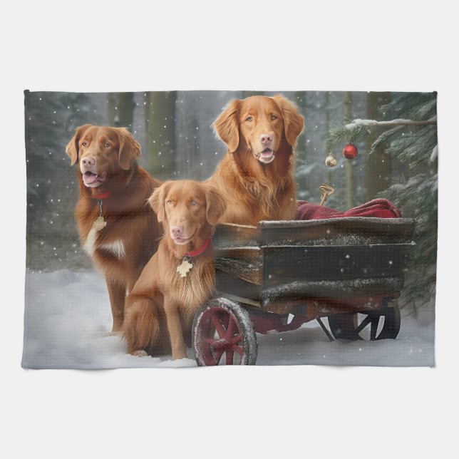 Nova Scotia Duck Toller Retriever Snöig släde Kökshandduk (Horisontell)