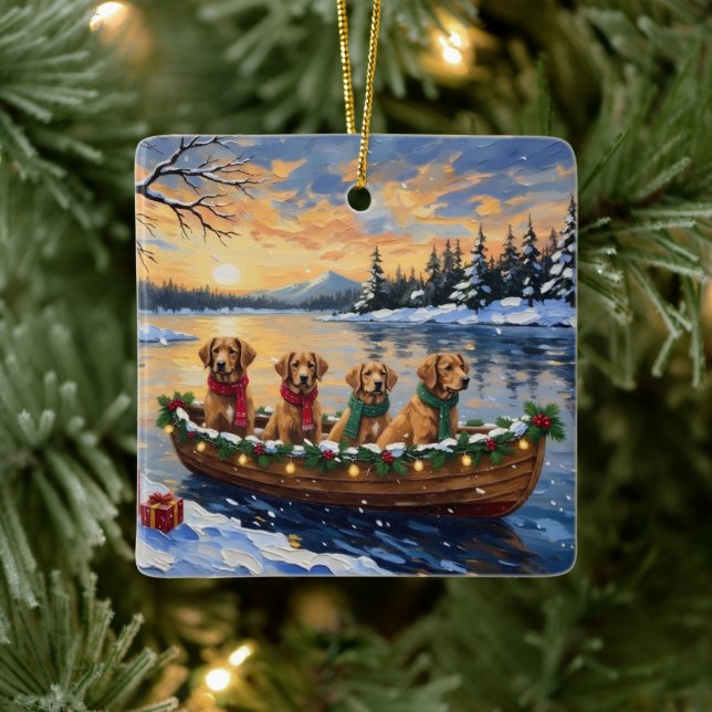 Nova Scotia Duck Tolling Retriever Christmas Boat  Julgransprydnad Keramik (Träd)