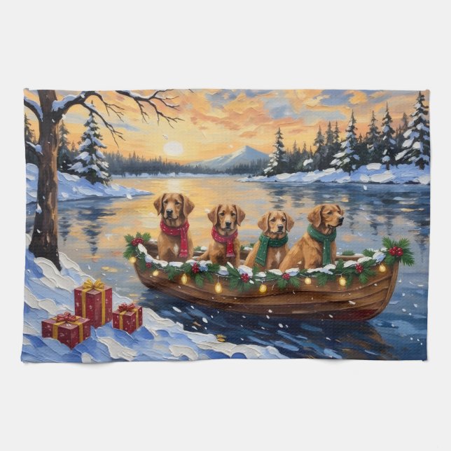 Nova Scotia Duck Tolling Retriever Christmas Boat  Kökshandduk (Horisontell)