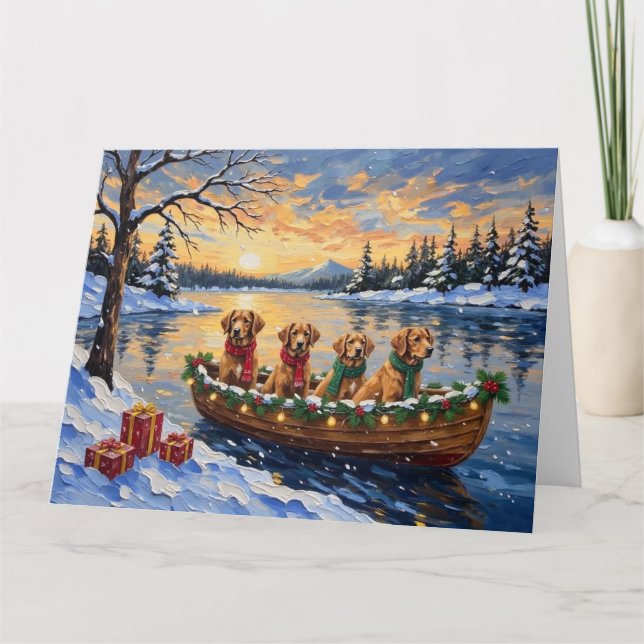 Nova Scotia Duck Tolling Retriever Christmas Boat  Kort (Framsida)