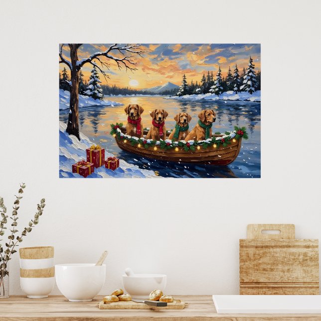 Nova Scotia Duck Tolling Retriever Christmas Boat  Poster (Kök)