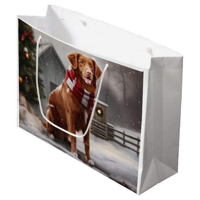 Nova Scotia Duck Tolling Retriever Hund i Snö Jul (Framsidan Vinklad)