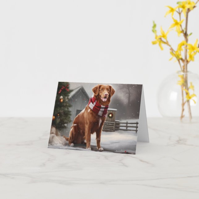 Nova Scotia Duck Tolling Retriever Hund i Snö Jul Kort (Gul blomma)