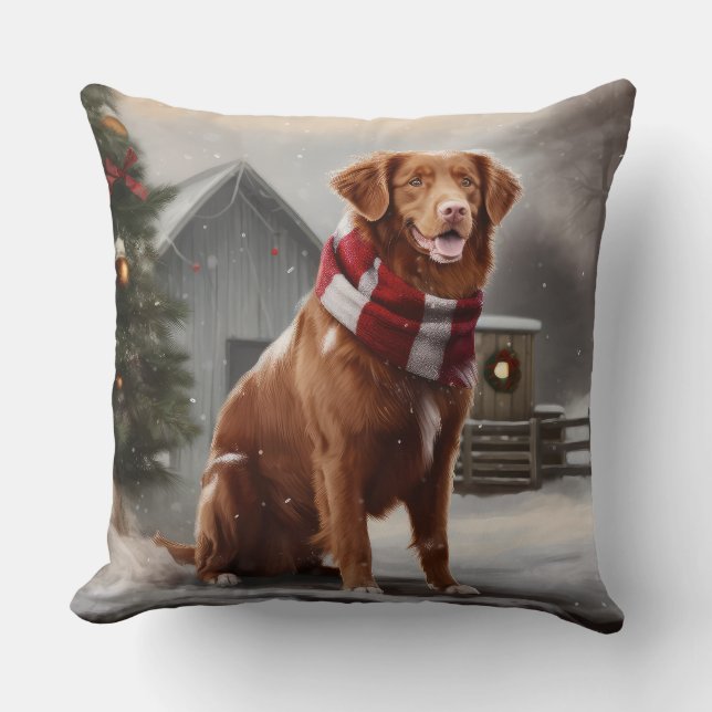 Nova Scotia Duck Tolling Retriever Hund i Snö Jul Kudde (Framsida)