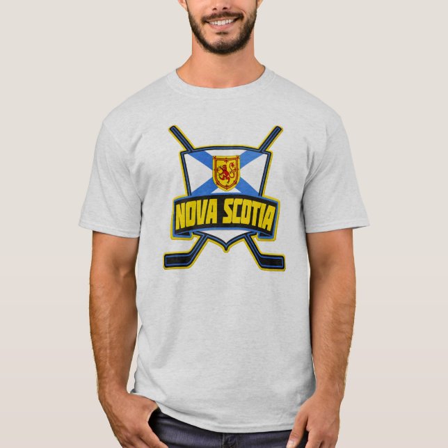 Nova Scotia Flagga Hockey Logotyp, med back Print Tee (Framsida)