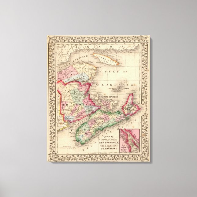 Nova Scotia, New Brunswick, Karta av Mitchell Canvastryck (Framsida)