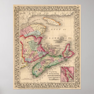 Nova Scotia New Brunswick, karta av Mitchell Poster