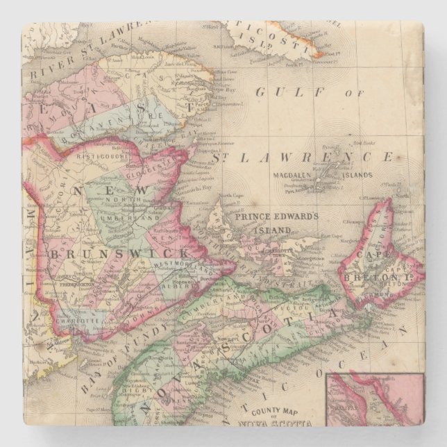 Nova Scotia New Brunswick, karta av Mitchell Underlägg Sten (Framsidan)
