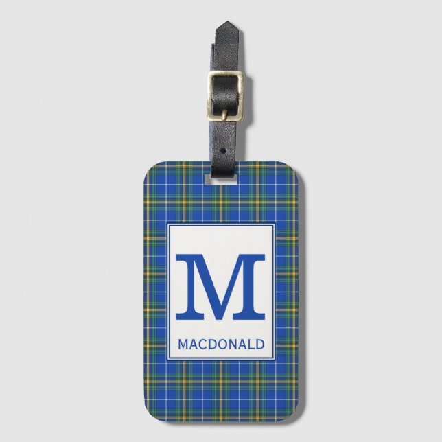 Nova Scotia Tartan Bright Blue Play Monogram Bagagebricka (Framsida vertikal)