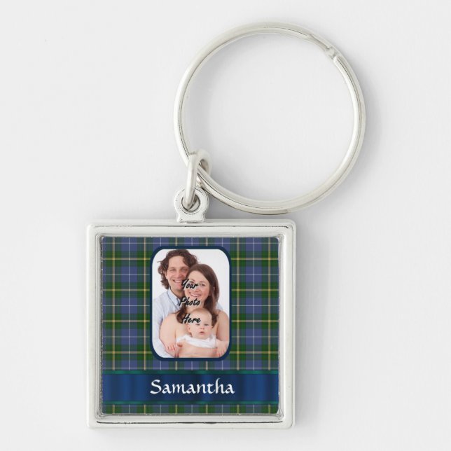 Nova Scotia tartan Fyrkantig Silverfärgad Nyckelring (Framsidan)