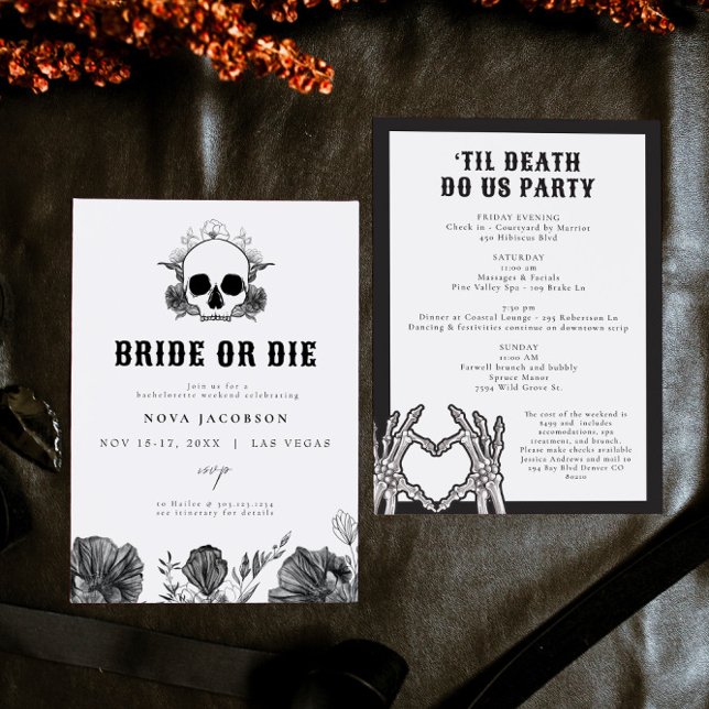 NOVA Skull Bride eller Die Til Death Bachelorette Inbjudningar (Skapare uppladdad)
