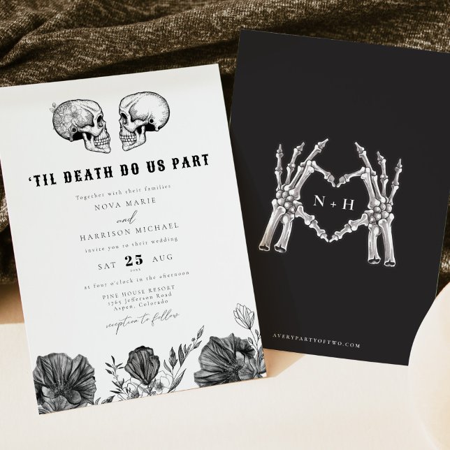 NOVA Til Död Gothic Skull Black Blommigt Bröllop I Inbjudningar (Skapare uppladdad)