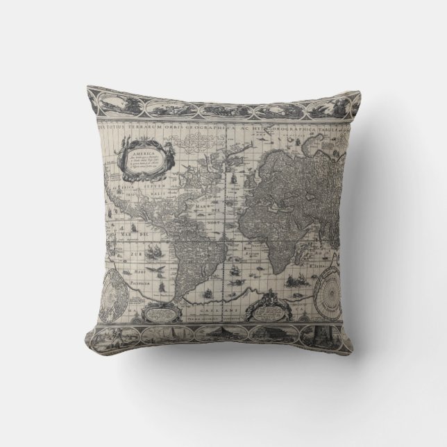 Nova totius terarum, 1606 Antique World Map Kudde (Framsida)