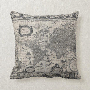 Nova totius terarum, 1606 Antique World Map Kudde