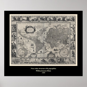 Nova totius terrarum, 1606 Antique World Map Poster