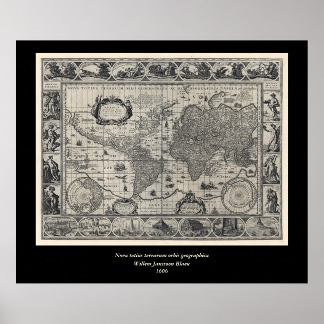 Nova totius terrarum, 1606 Antique World Map Poster (Framsidan)