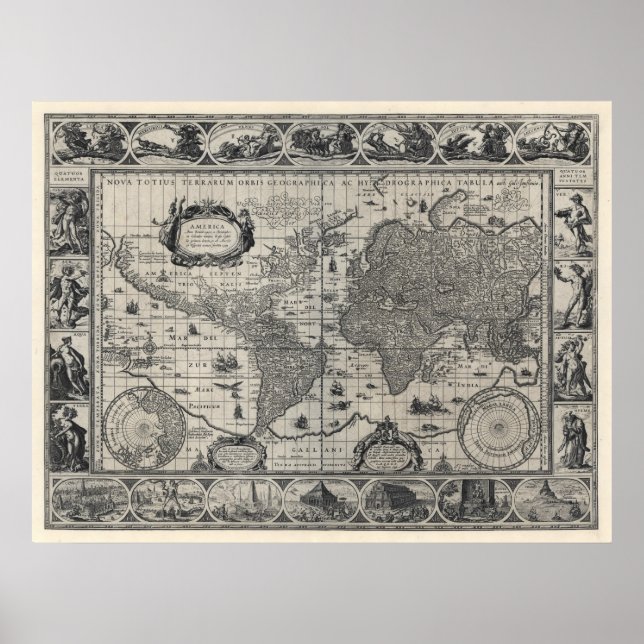 Nova totius terrarum, 1606 Antique World Map Poster (Framsidan)