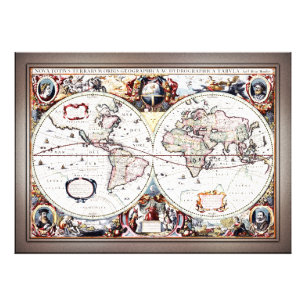 Nova Totius Terrarum Orbis av Henricus Hondius II Fototryck