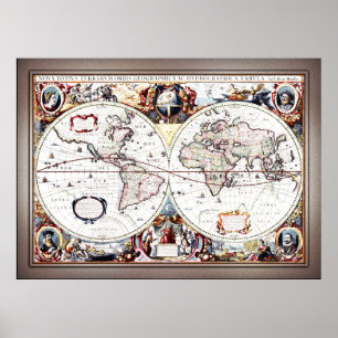 Nova Totius Terrarum Orbis av Henricus Hondius II Poster
