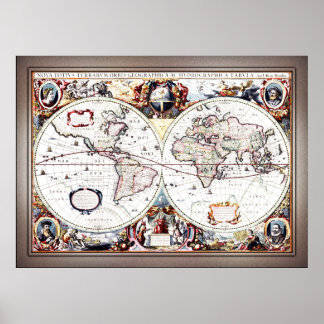 Nova Totius Terrarum Orbis av Henricus Hondius II Poster