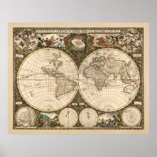 Nova Totius Terrarum Orbis Tabula (F. de Wit) Poster (Framsidan)