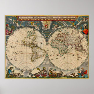 Nova Totius Terrarum Orbis Tabula World Map Poster