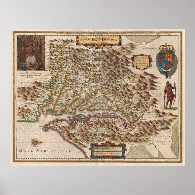 Nova Virginiae Tabula 1630 Henricus Hondius Karta Poster (Framsidan)