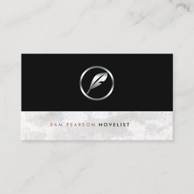 Novelist Fold Silver Quill Icon-Elegant Visitkort (Framsida)