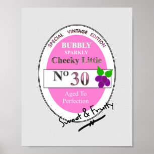Novelty 30:e milstolpen Birthday Funny Vin-etikett Poster