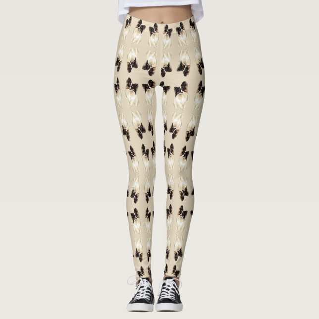 Novelty av vattenfärgen Roligt Papillon Cute Hund  Leggings (Framsida)