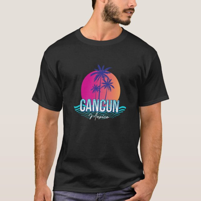 Novelty Cancun Mexico Sunset Handflatan Träd Ocean T Shirt (Framsida)