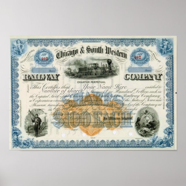 Novelty Chicago & South Western Lagrar Certificate Poster (Framsidan)