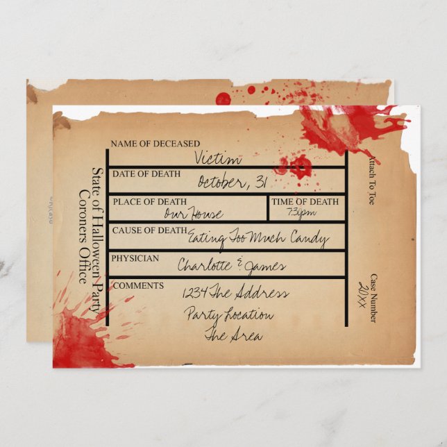 Novelty Coroners Toe Märkre Halloween Inbjudningar (Fram/baksida)