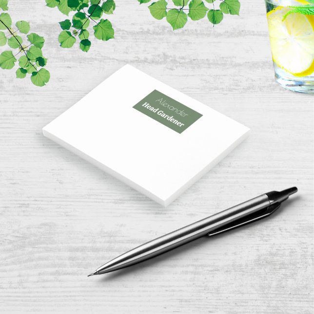 Novelty för Personlig av trädgårdsmästare Garden T Post-it Block (Personalized post-it notes for garden lovers, with a modern design and 'Head Gardener' caption)