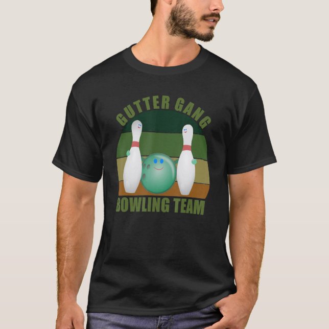 Novelty Funny Ten Pin Bowlers Team Gutter Gang Bow T Shirt (Framsida)