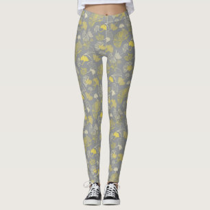 Novelty Ginkgo Grått och Gult Mönster Leggings