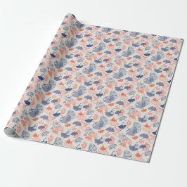 Novelty Ginkgo Löv Mönster marin Blue & Orange Presentpapper
