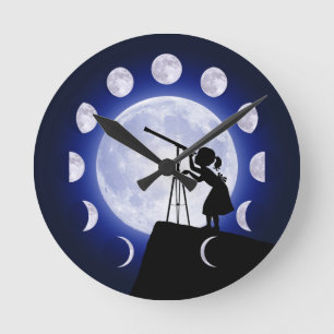 Novelty Måne Phase Children's Clock Rund Klocka
