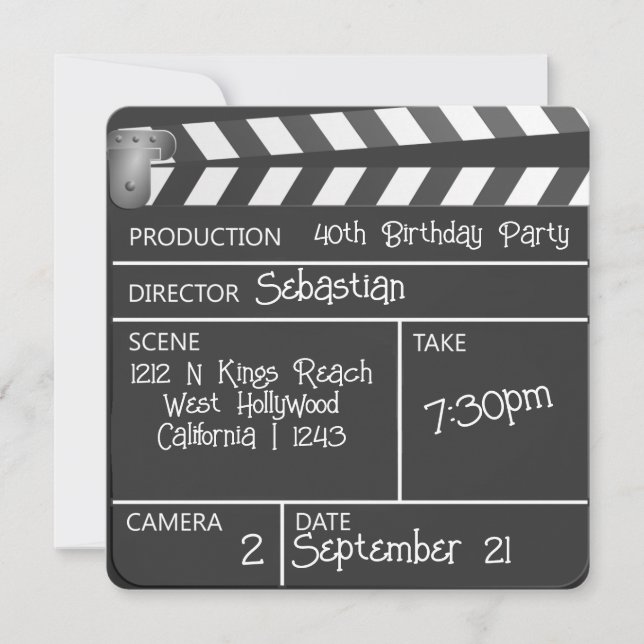 Novelty Personlig Movie Clapperboard Birthday Inbjudningar (Framsida)