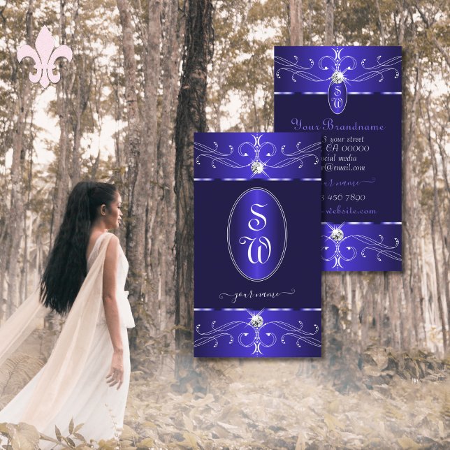 Novelty Royal Blue Ornate Ornaments Initialer Chic Visitkort (Skapare uppladdad)
