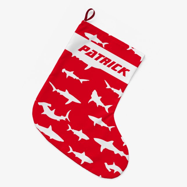 Novelty Shark Älskare Red and White Festive Stor Julstrumpa (Framsidan (Hängande))