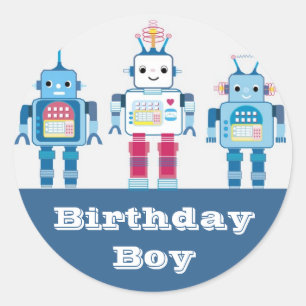 Noveltyer för coola Blue- och Red Robots- Runt Klistermärke