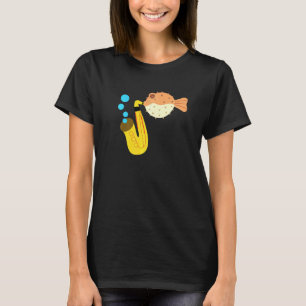 Noveltyn Blow Fish Spela upp saxophone Music T Shirt