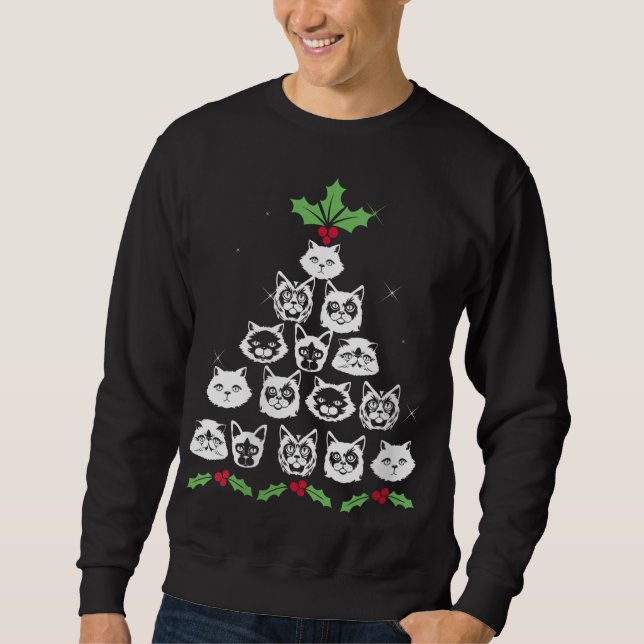 Noveltyn Julafton Kattunge vid julklapp Träd Funny Lång Ärmad Tröja (Framsida)