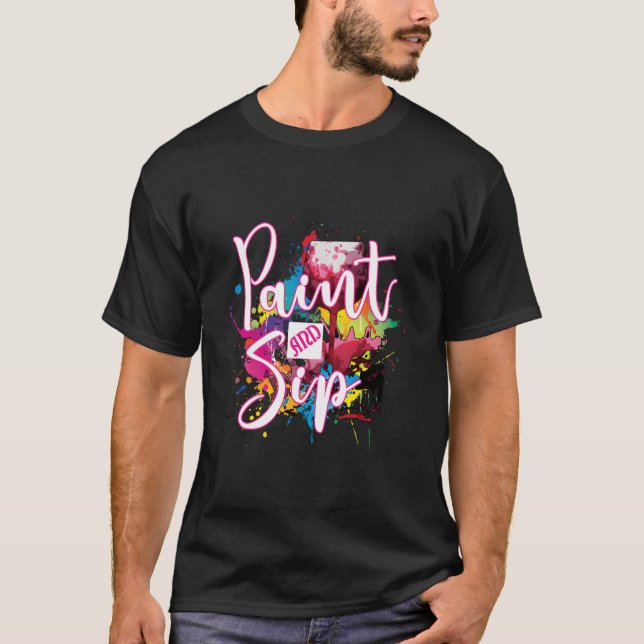 Noveltyn Paint och Sip Py Night Vin Canvas T Shirt (Framsida)