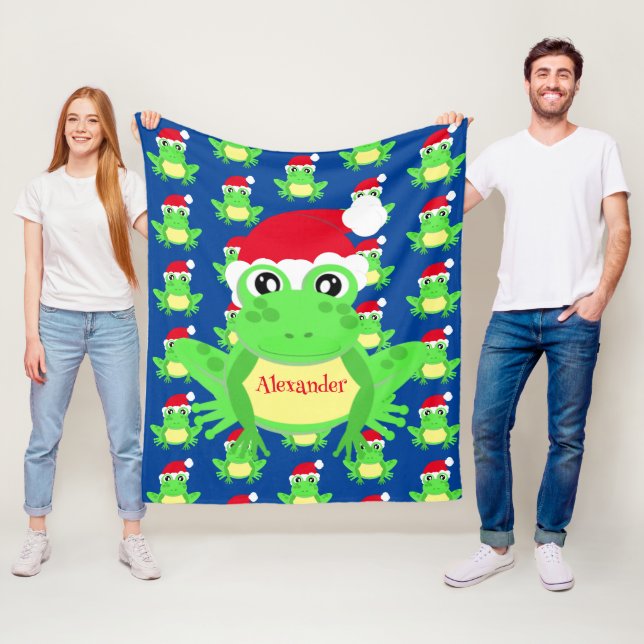 Noveltyn Santa Cute Frog Santa Hat Blue Fleecefilt (På plats)