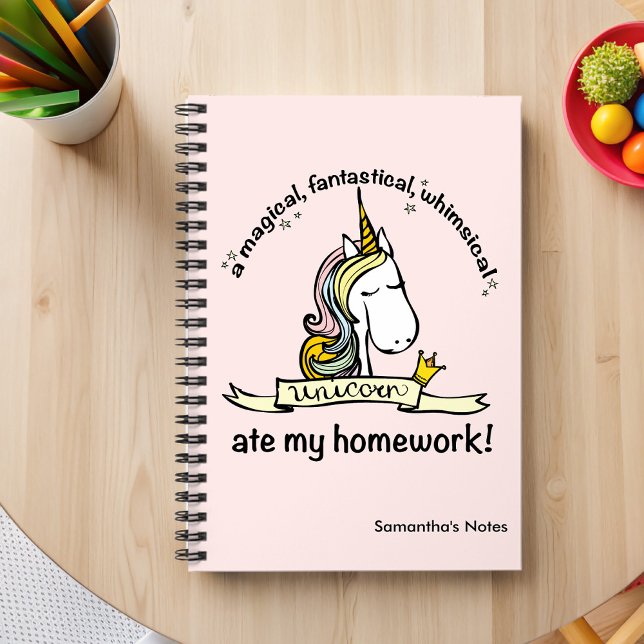 Noveltyn Unicorn Ate Min hemläxa Anteckningsbok Med Spiral (Skapare uppladdad)