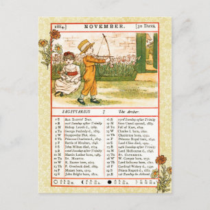 november 1884 Almanac.  Sagittarius, Archer Vykort