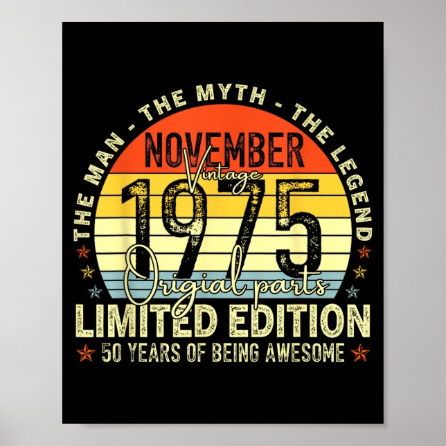 November 1975 50th Birthday For Men Women 50 Year  Poster (Framsidan)