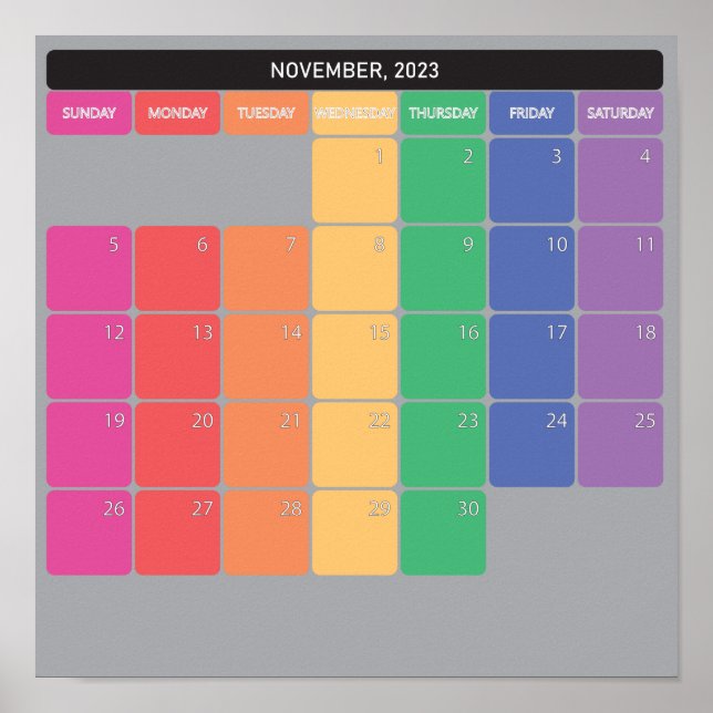 November 2023 planer kalender färgdagar poster (Framsidan)